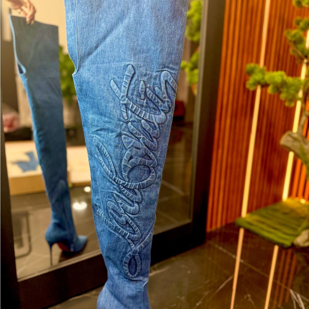 Christian Louboutin “Kate LoubiJean RocknRide” Over-the-Knee Denim Boots 39.5 - Picture 7 of 17
